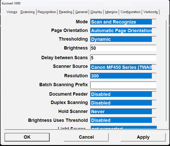 Scanner Settings